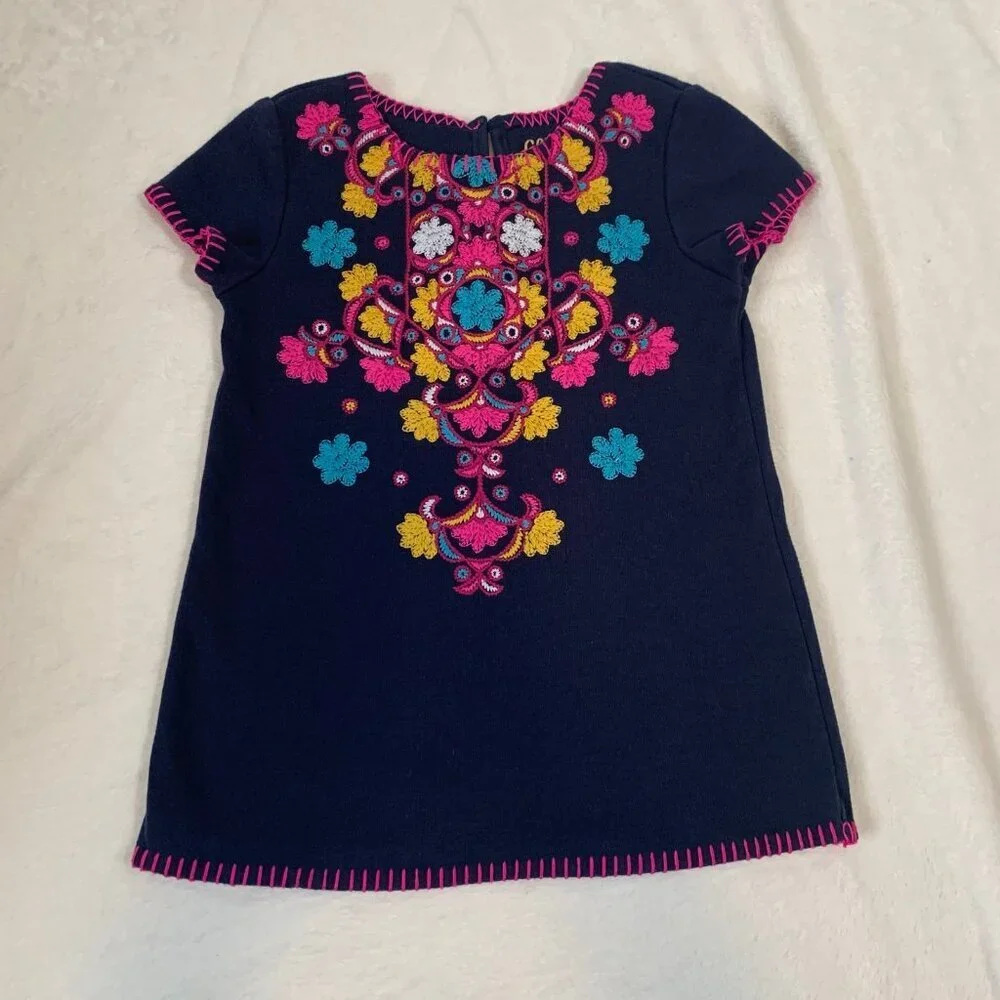 5/$25 Genuine Kids OshKosh Girls 5T Navy Blue Embroidered Floral Tunic Top
